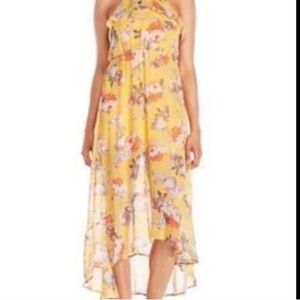 As U Wish Women's Boho Floral Maxi Sundress High Low Ruffle Chiffon Lined Sz M